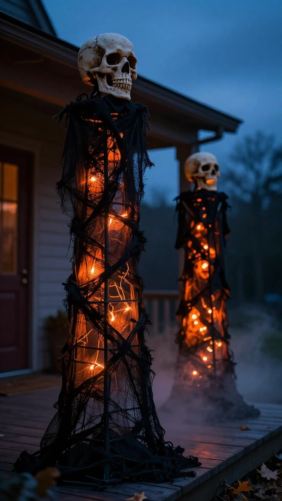 Creepy skull tomato cage towers