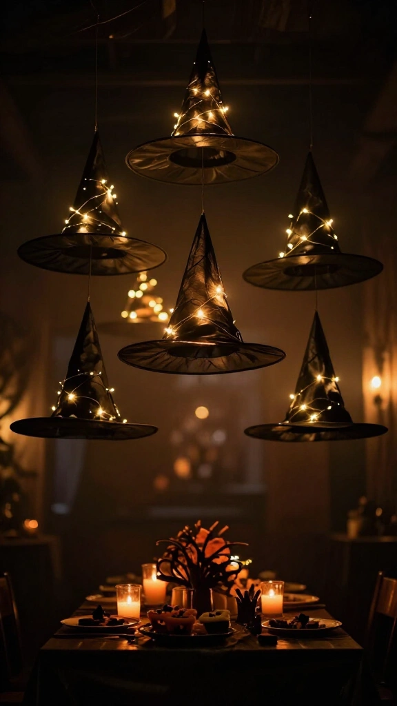 Floating witch hat chandelier