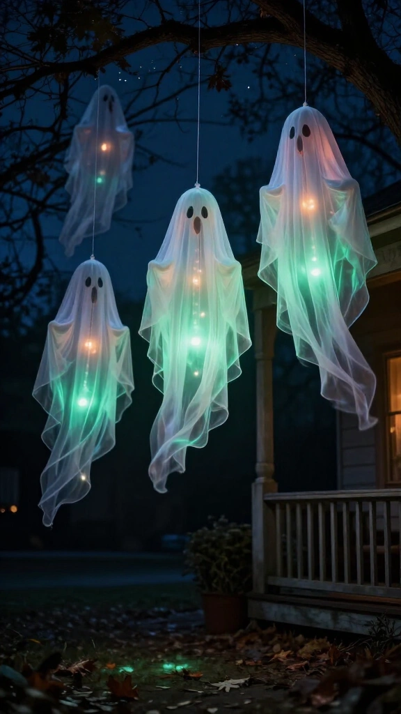 Floating glowing ghost lanterns