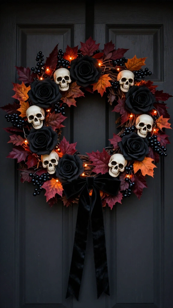 Dollar Tree wreath with a dark floral twist