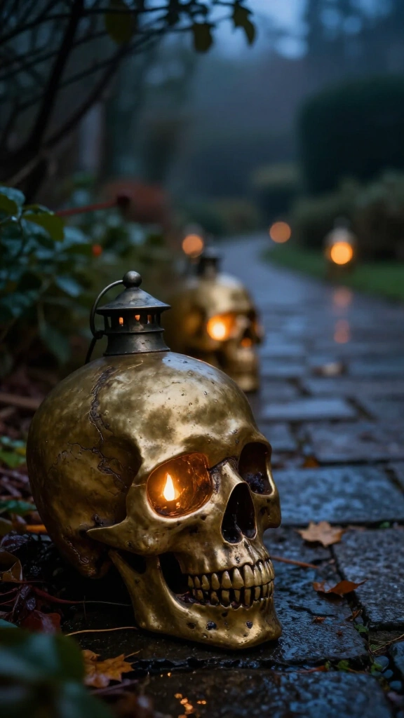 Aged brass skull lanterns