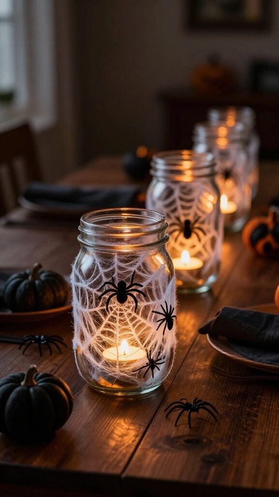 Spiderweb mason jar lanterns