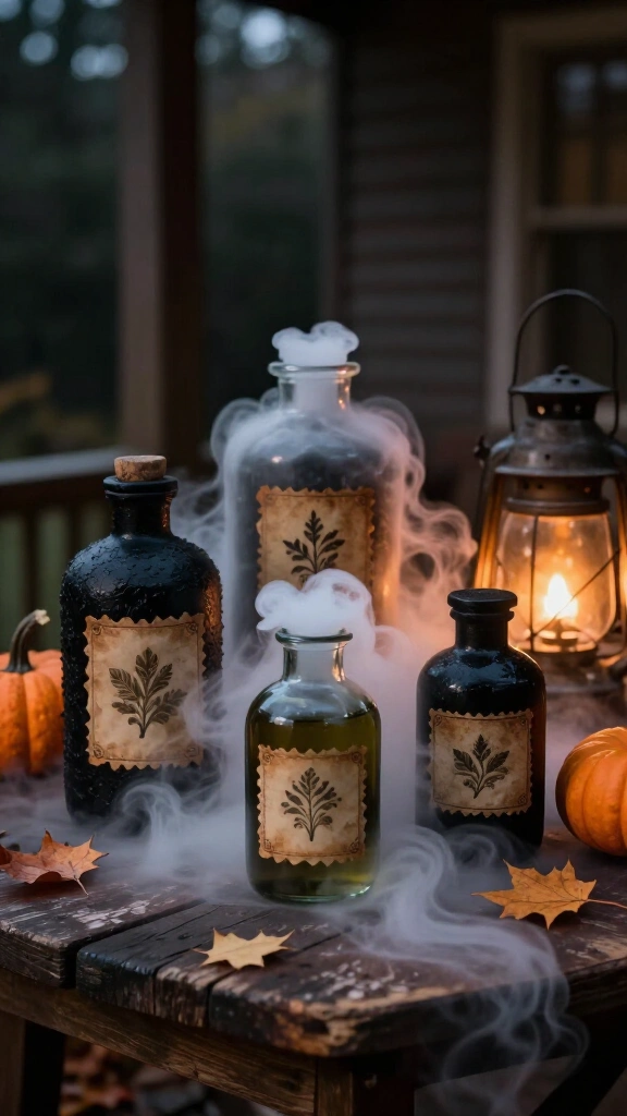 Haunted apothecary porch bottles