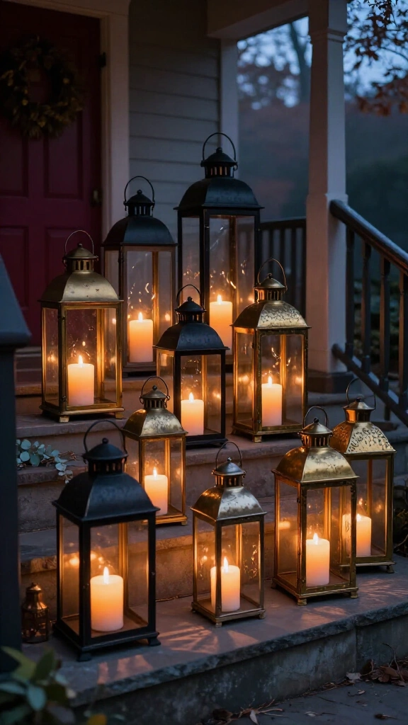 Vintage lanterns with flame-free pillar candles