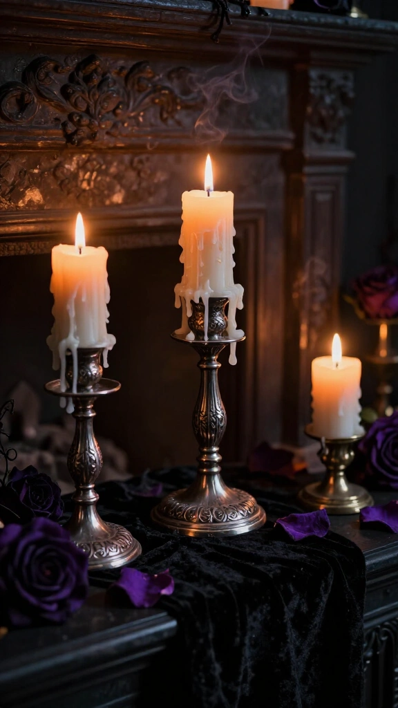 Dripping wax candle horror scene