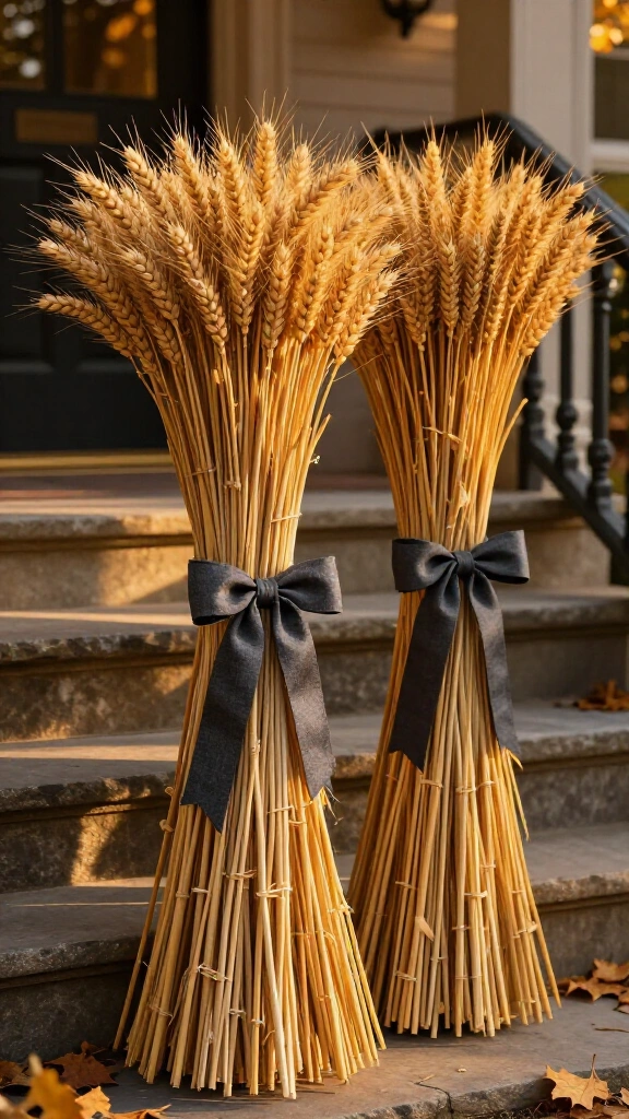 Golden wheat bundles with charcoal accents