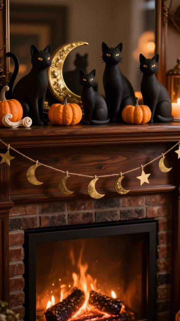 Black cat silhouette tableau