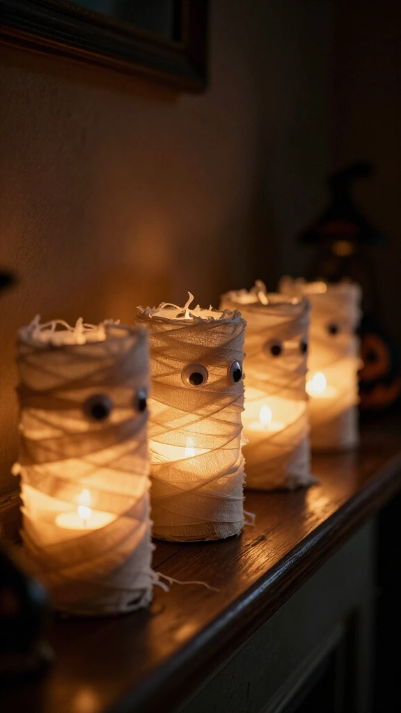 Mummy wrapped candle holders