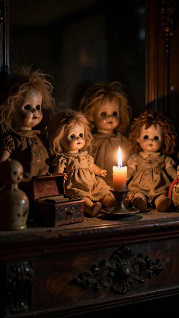 Creepy doll and toy horror display