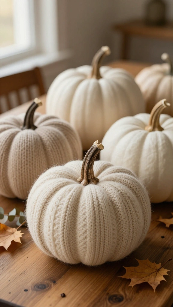 Cashmere-wrapped craft foam pumpkins