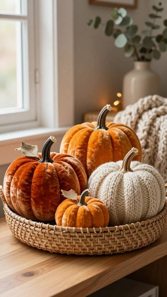 Velvet and knit pumpkin clusters