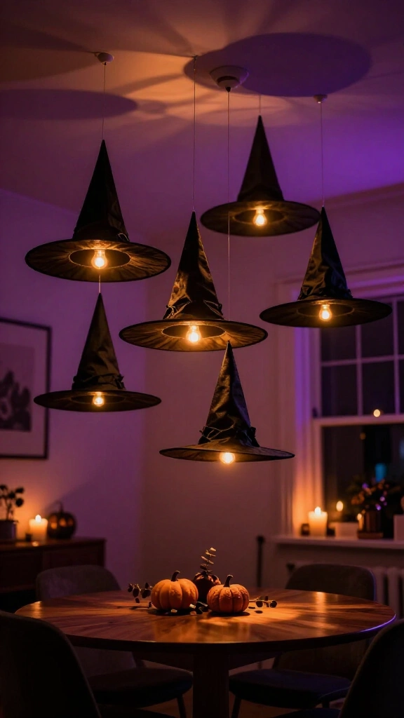 Floating witch hat light fixtures