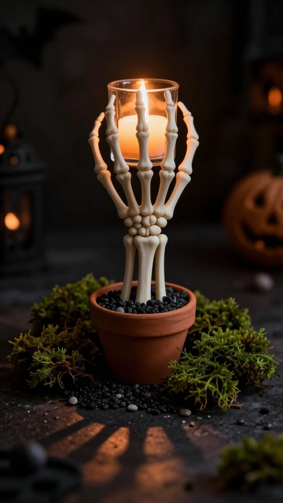 Skeleton hand candle holder