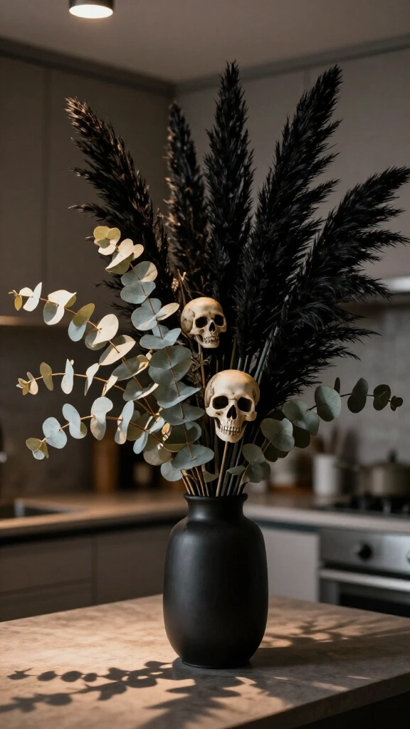 Dried floral and miniature skull centerpieces