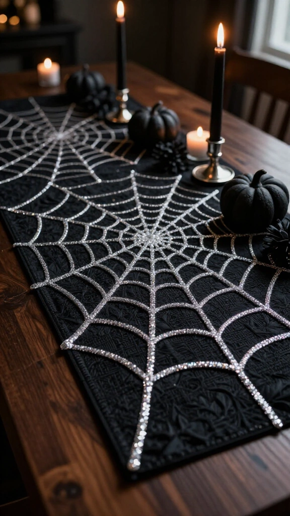 Glitter spider web table runner