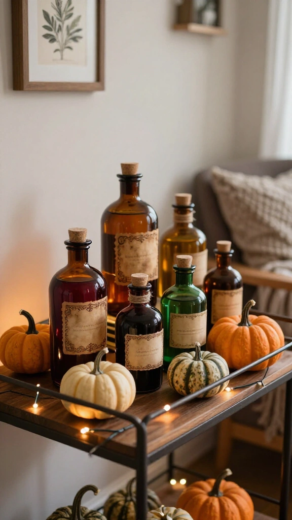 Potion bottle bar cart display