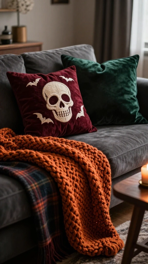 Layer warm textiles with spooky accents