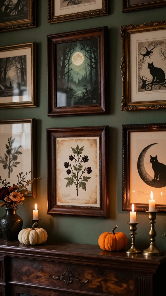Hang vintage-inspired Halloween artwork