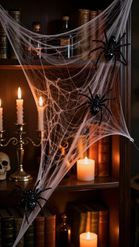 Drape faux cobwebs strategically, not randomly