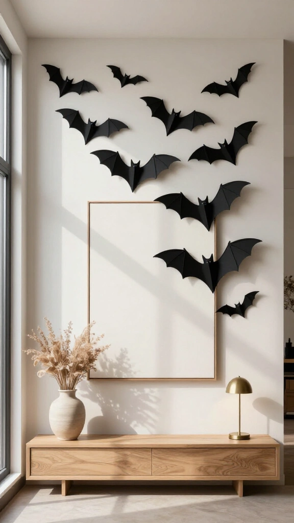 Minimalist flying paper bats (3D wall gallery)