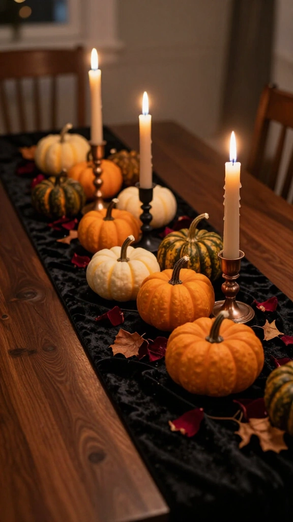 Build a tablescape around a black table runner