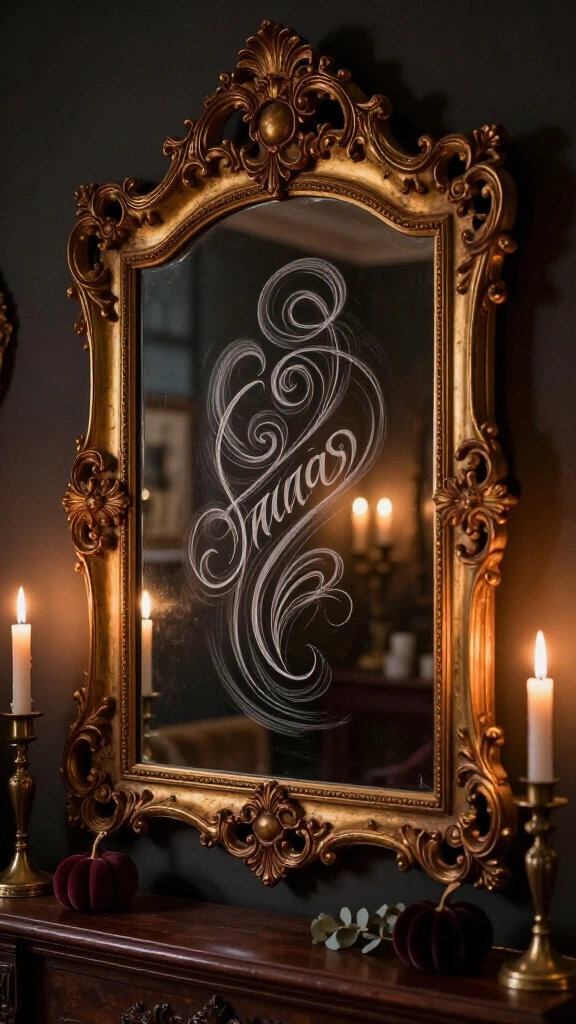 Gilded mirror with spooky soap lettering