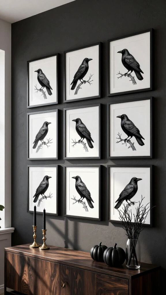 Monochrome crow and raven gallery wall