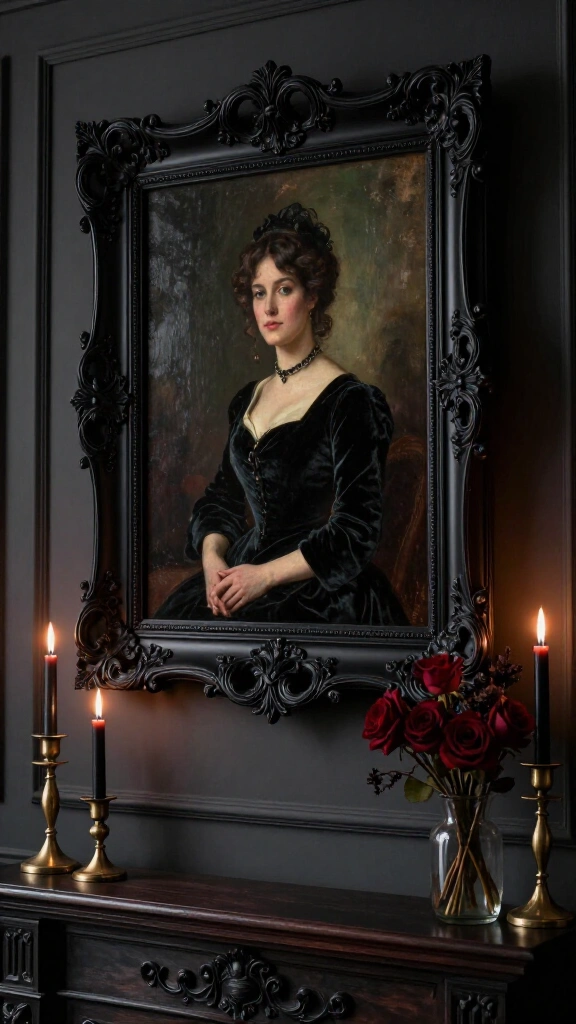 Vintage witch portrait in an ornate carved frame