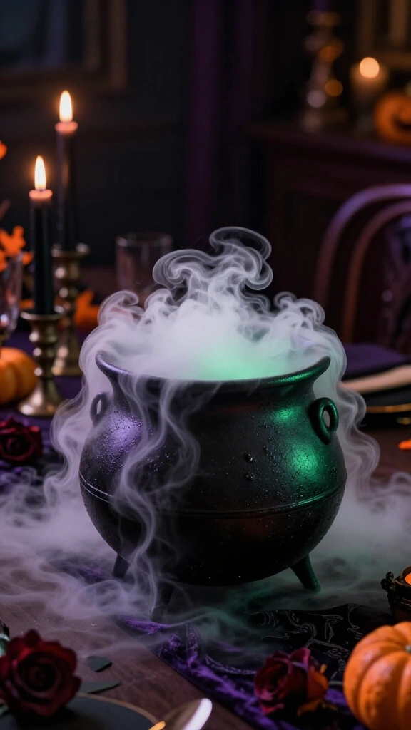 Cauldron centerpiece with dry ice