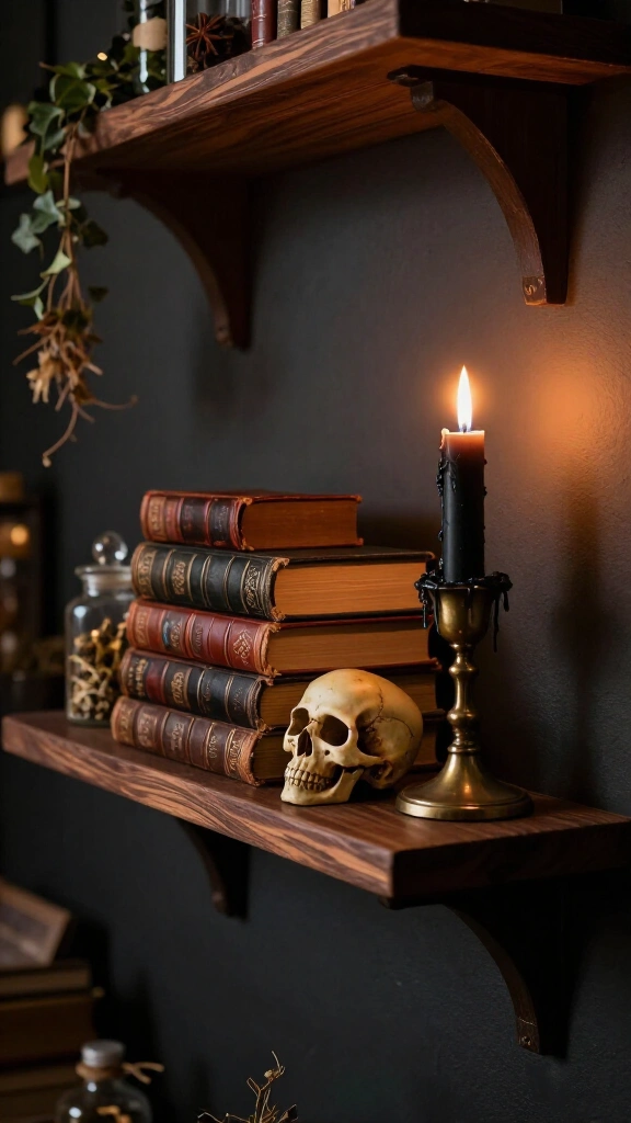 Stacked spellbook wall shelves