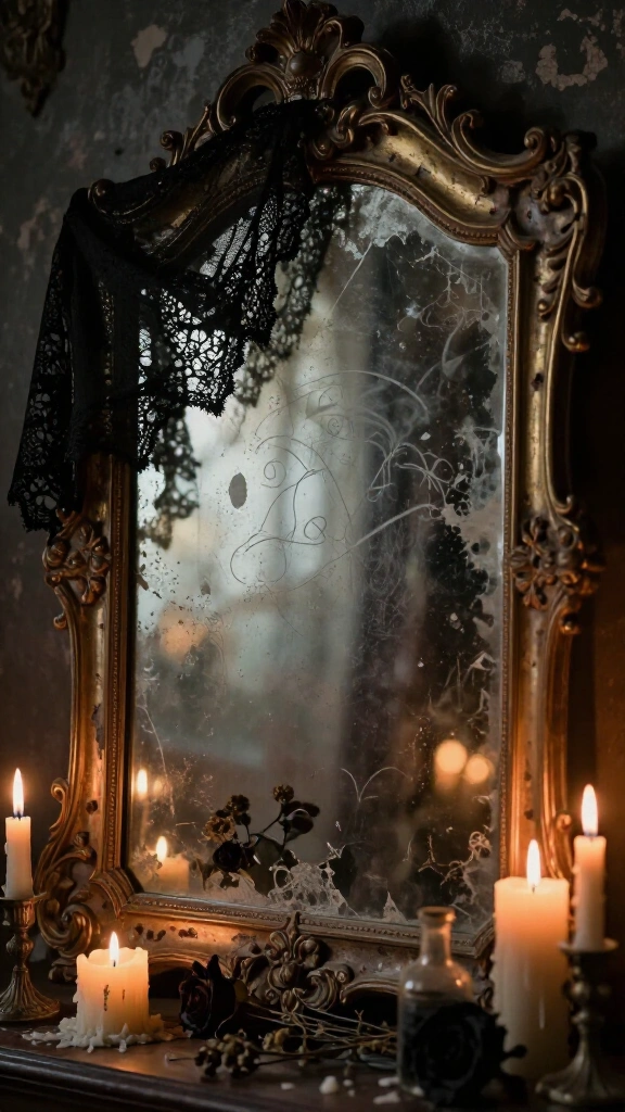 Aged antique mirror with distressed patina