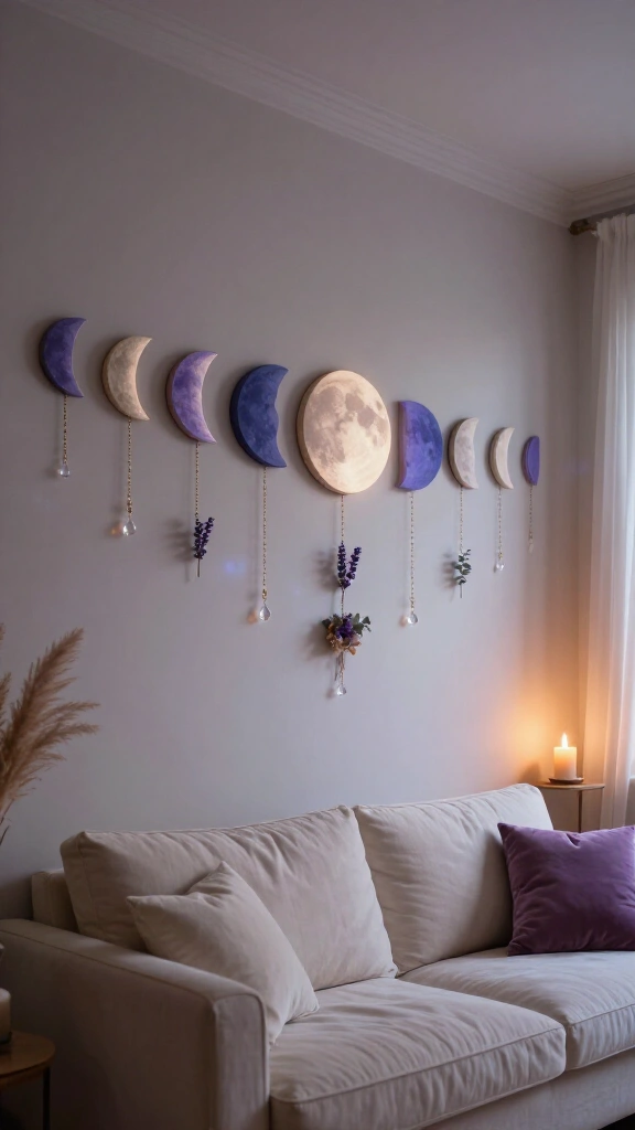 Periwinkle and cream moon phase wall display