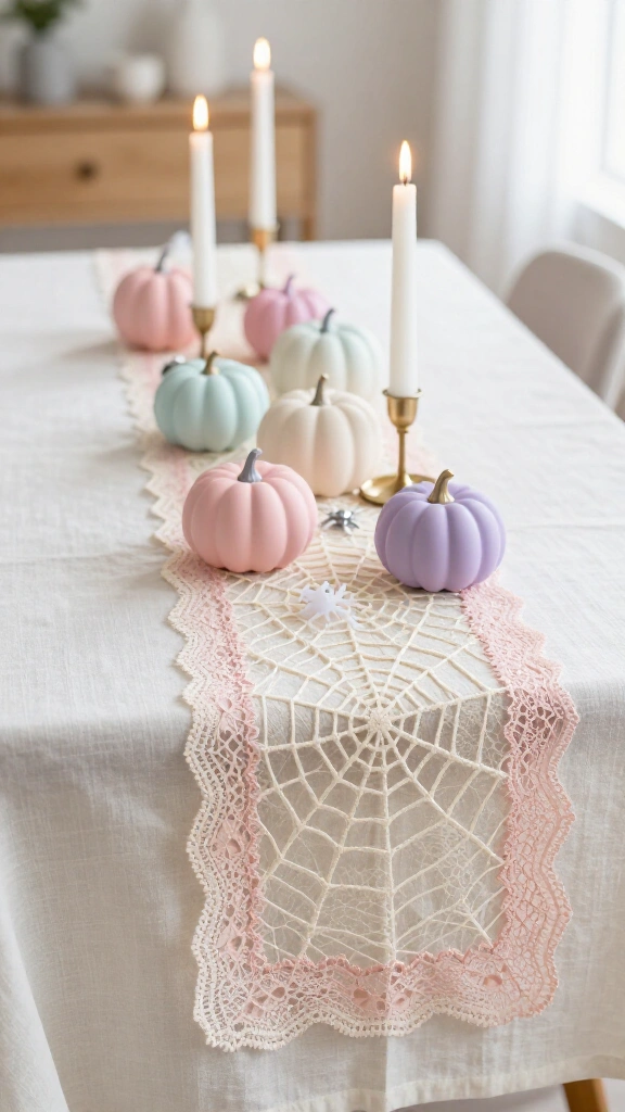 Soft pink cobweb table runner