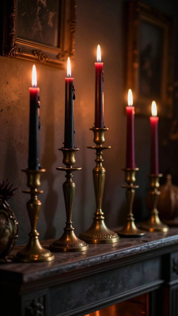 Vintage brass candlesticks with taper candles