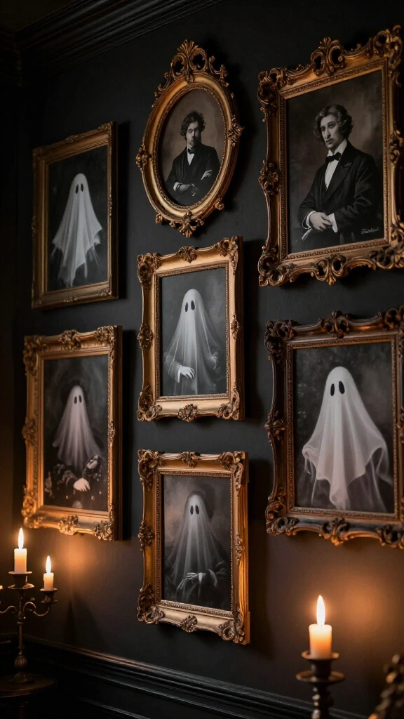 Monochromatic ghost portrait wall