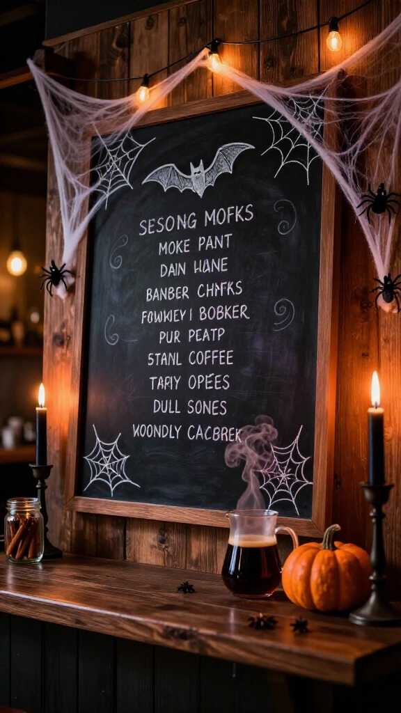 Spooky chalkboard sign coffee bar