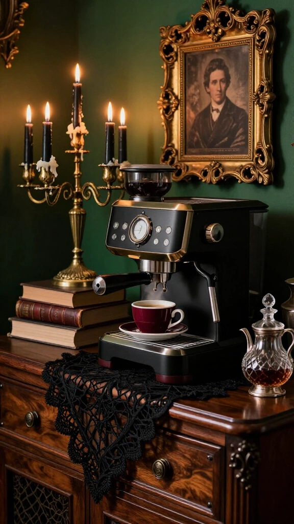 Victorian gothic coffee bar setup