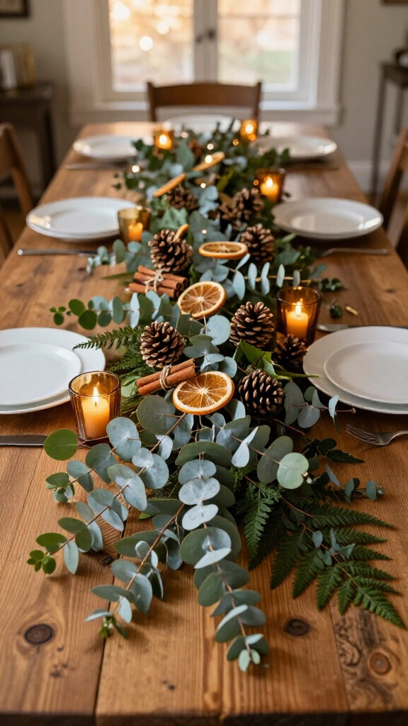 Eucalyptus and greenery table runner