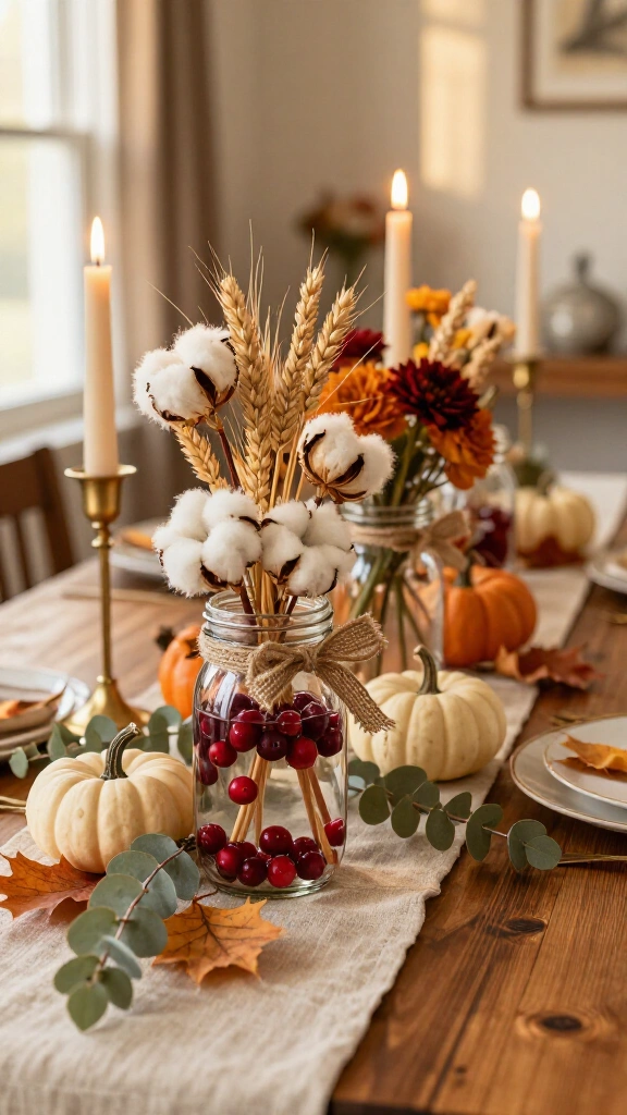 Farmhouse-style mason jar centerpieces