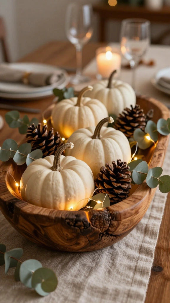Organic wooden dough bowl centerpiece