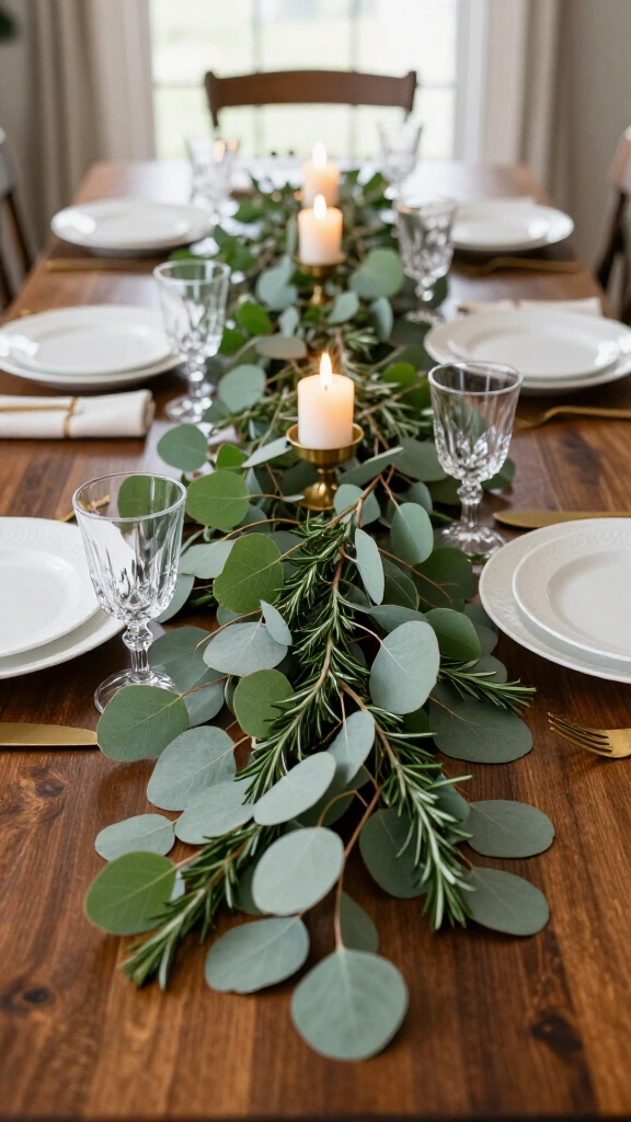 Fresh eucalyptus and rosemary runner