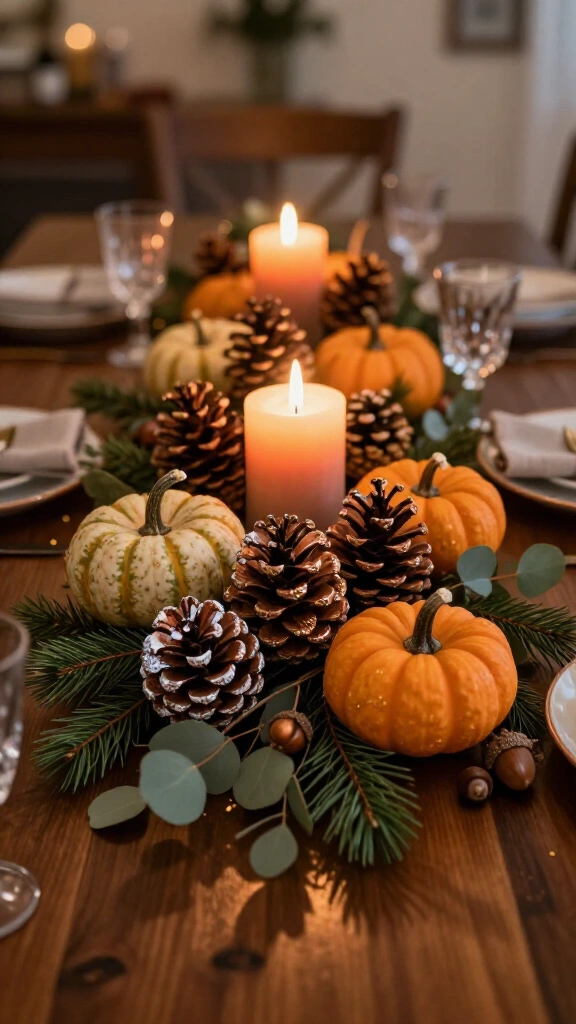A nature-inspired table with pine cones