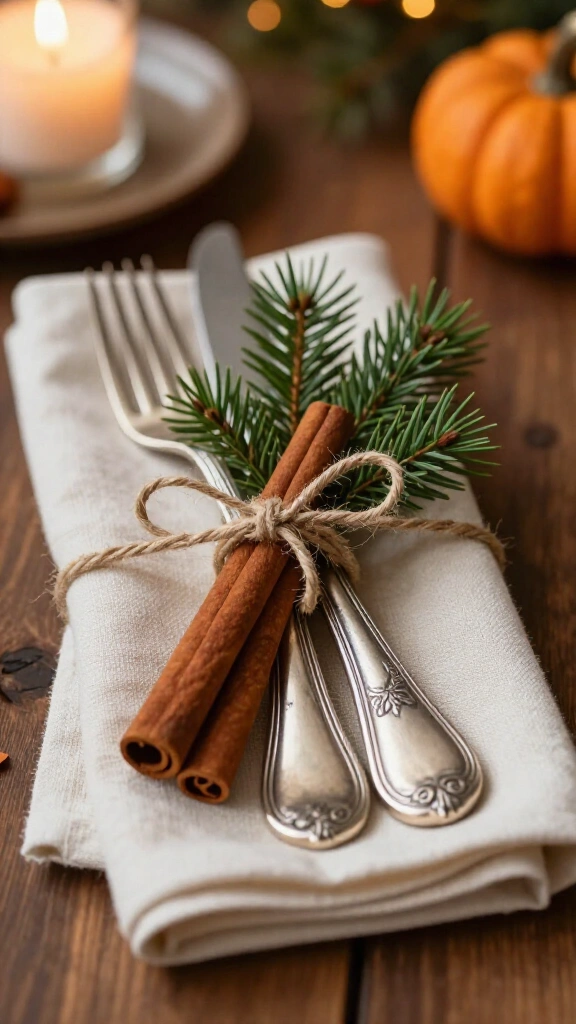 Cinnamon stick cutlery wraps