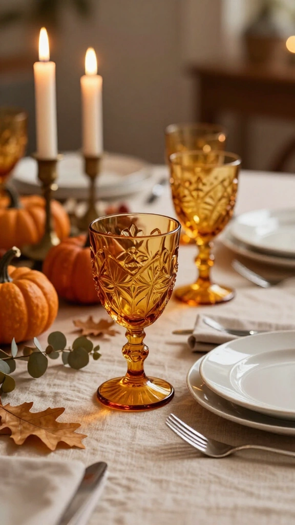 Amber glass wine goblets