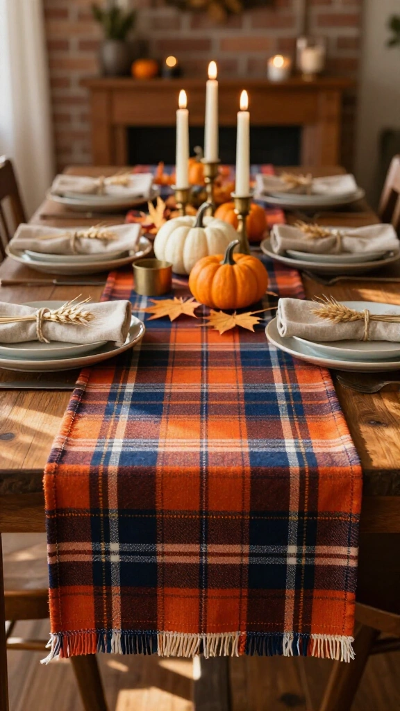 Cozy plaid table runner