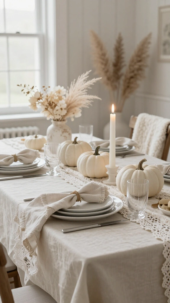 Monochromatic all-white cottagecore setup