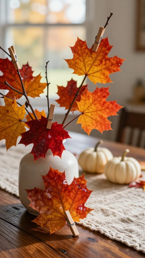 Pressed autumn leaf display