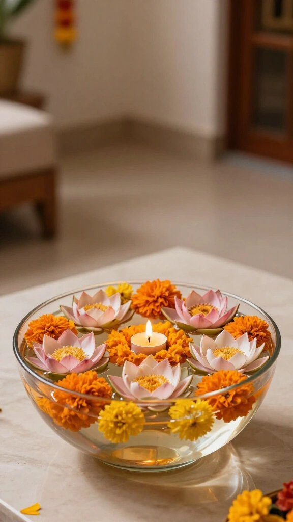 Floating flower and candle centerpieces