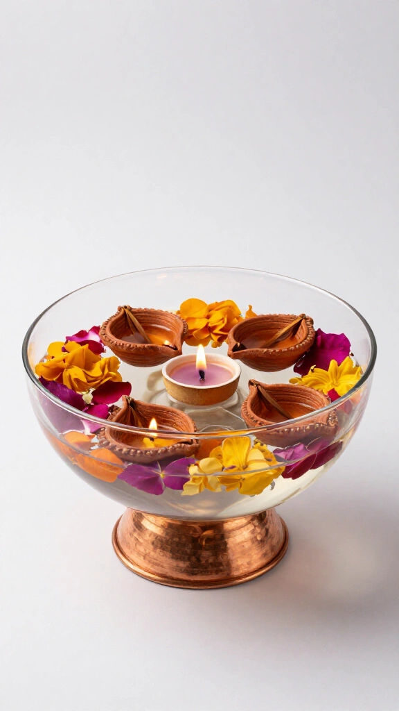 Floating diya bowl centerpiece