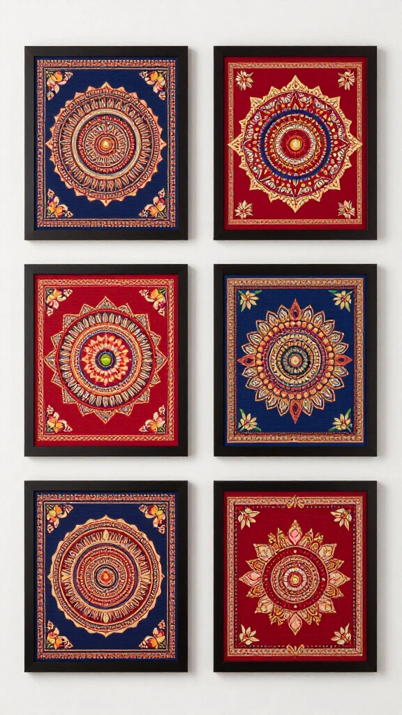 Diwali-themed wall art and tapestries